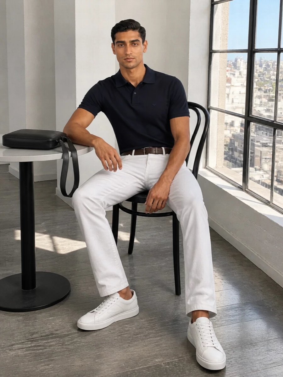 Emporio armani navy polo white jeans sneakers