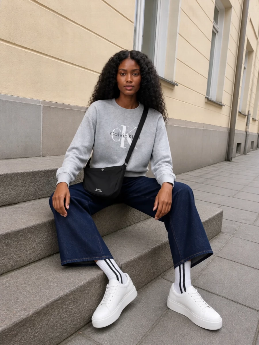 Calvin klein sweatshirt wide leg jeans sneakers