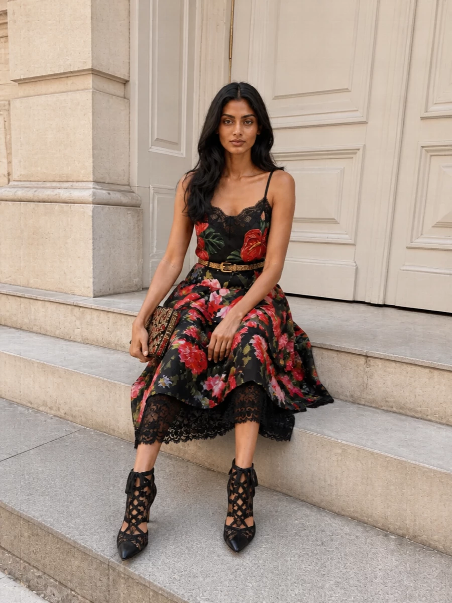 Dolce gabbana floral lace midi skirt evening outfit