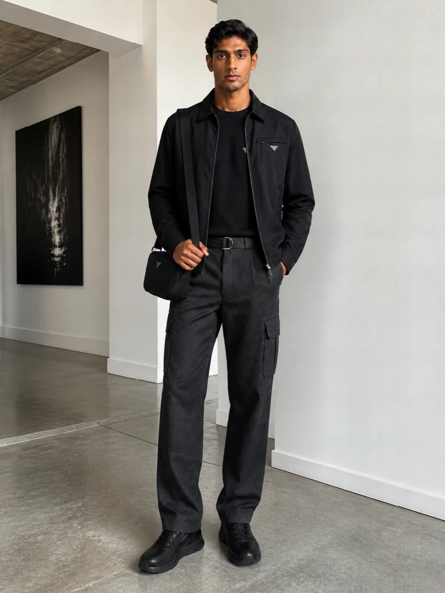 Prada nylon jacket cargo trousers sneakers