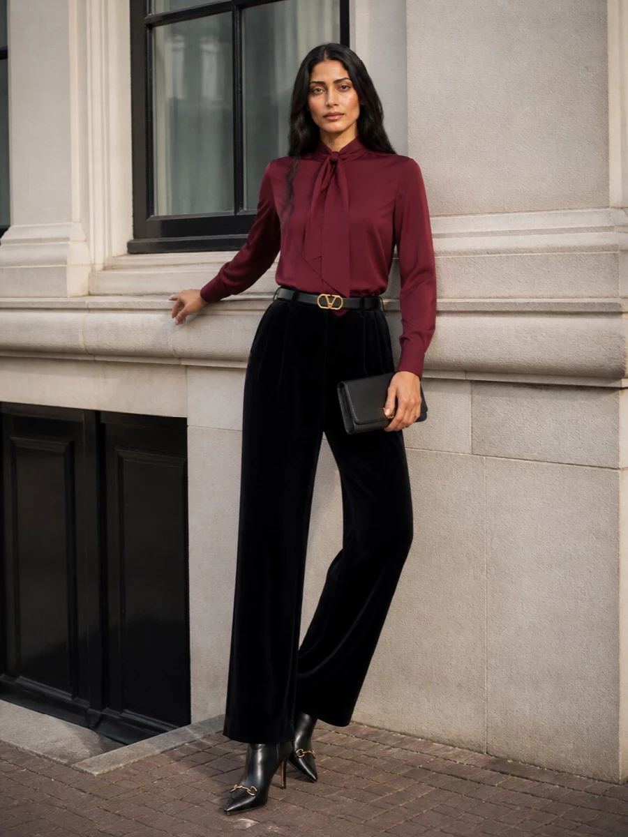 Blaze milano velvet trousers burgundy blouse