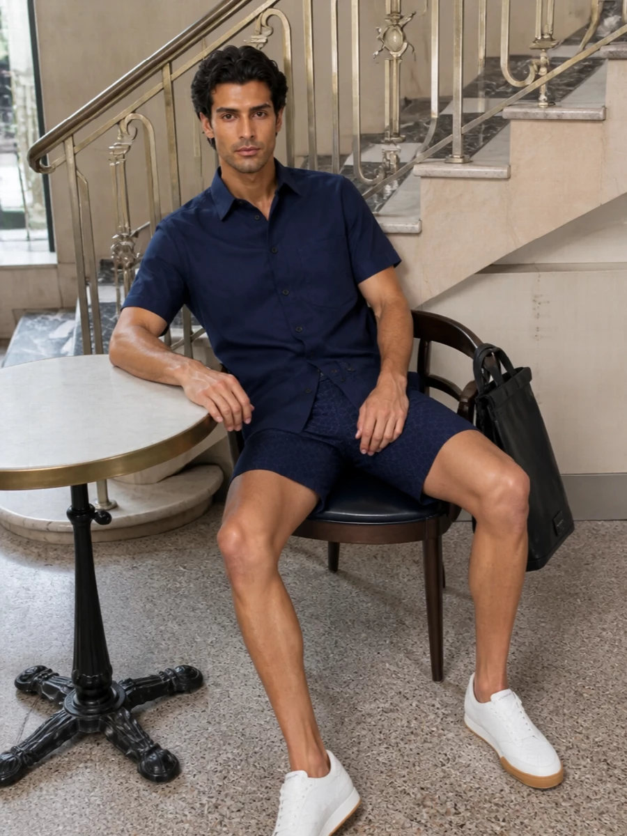 Givenchy navy shirt monogram shorts sneakers outfit