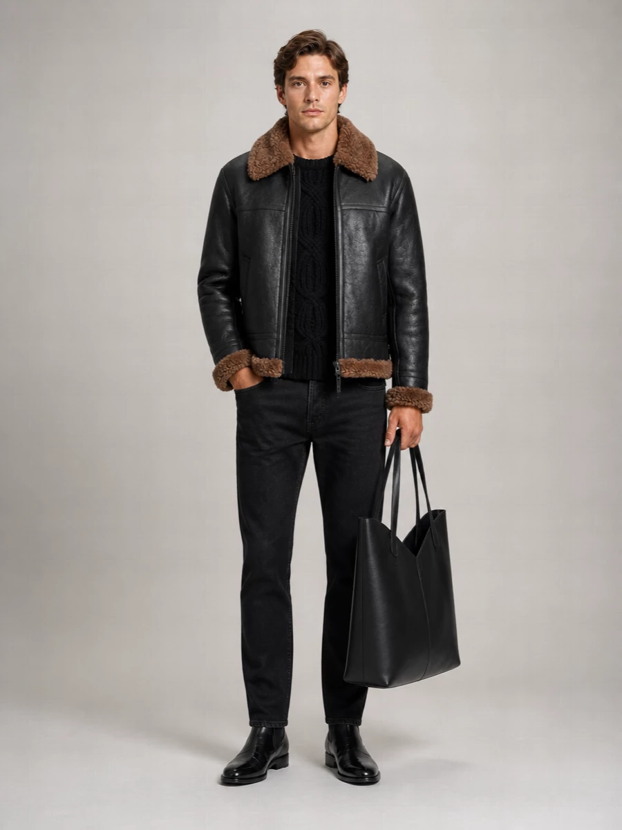 Saint Laurent Shearling Leather Biker Jacket