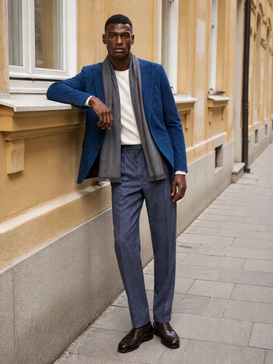 Brunello cucinelli blue blazer outfit loafers