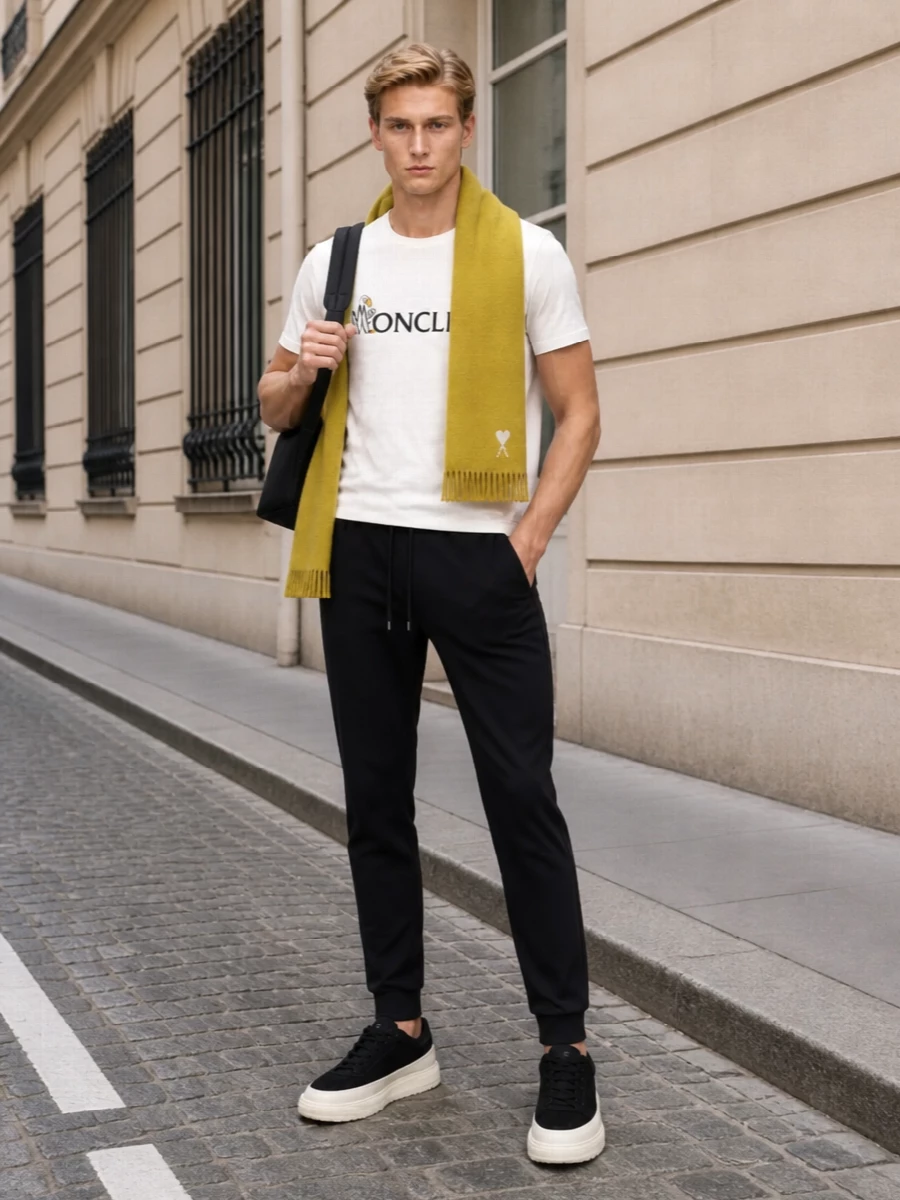 Moncler mens logo tshirt black joggers outfit