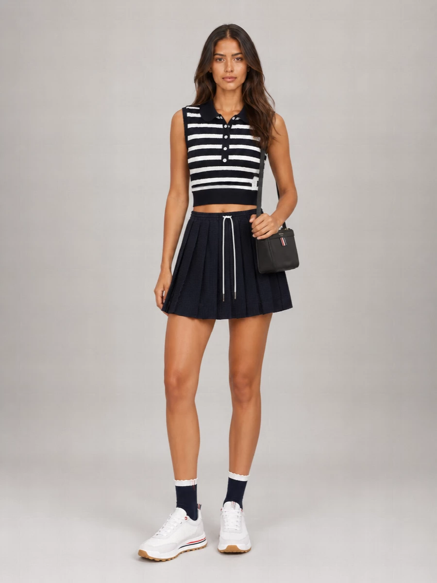 Thom Browne Wool Striped Pleated Mini Skirt