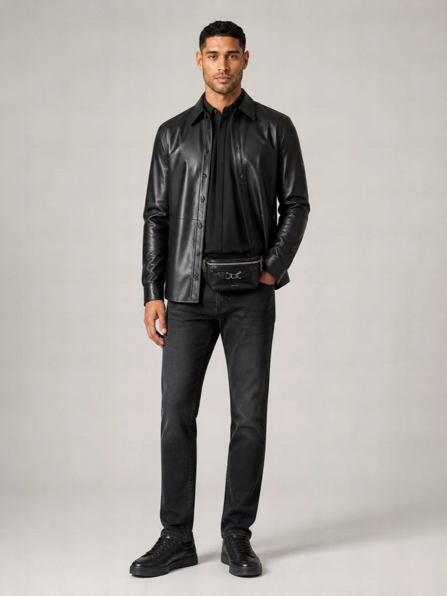 Dolce&Gabbana Leather Button-Up Shirt Jacket