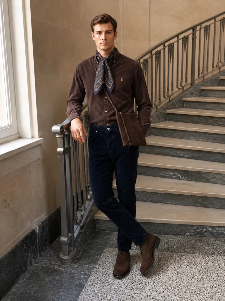 Jacob cohen navy corduroy trousers brown cord shirt
