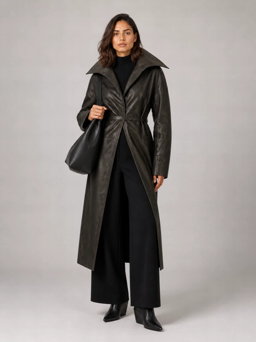 Rick Owens Lamb Leather Belted Coat