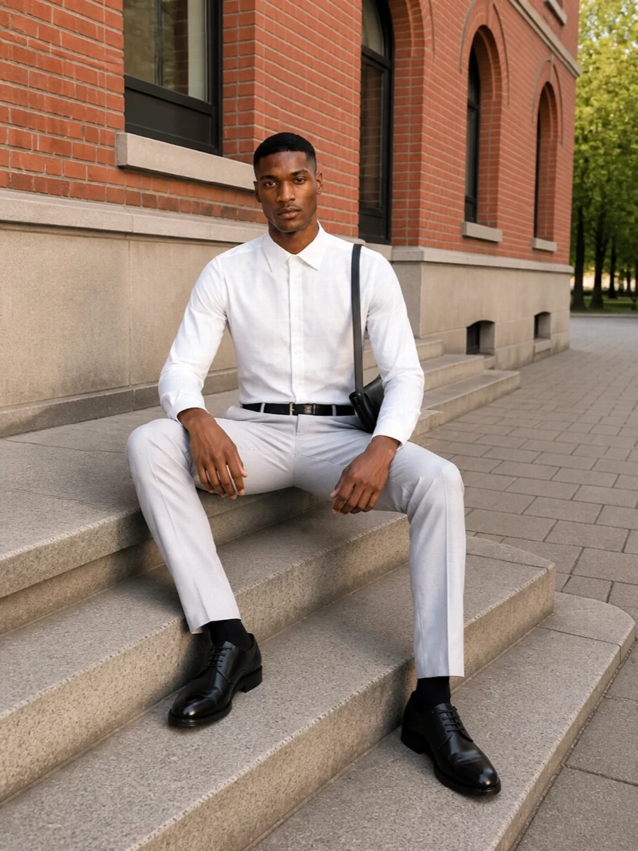 Dolce gabbana grey trousers white armani shirt