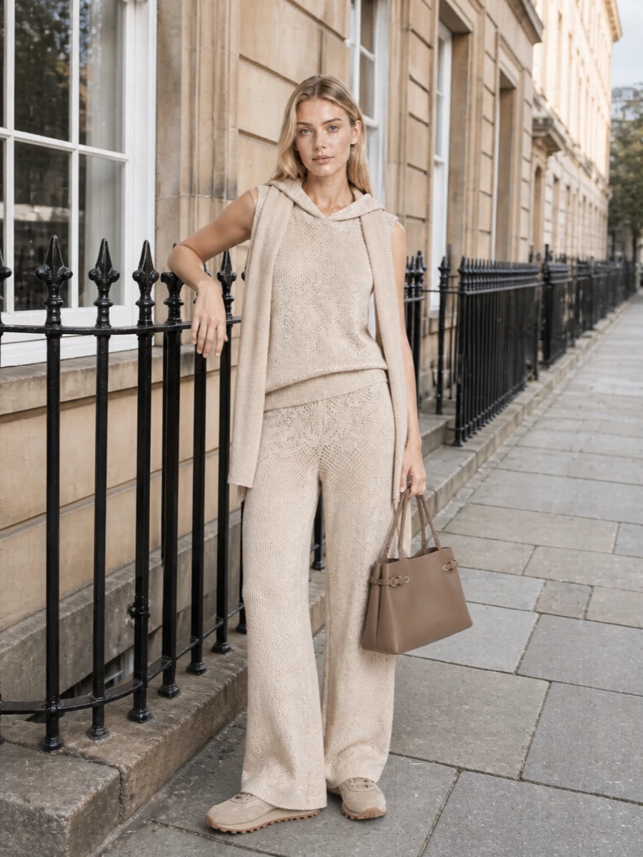 Brunello cucinelli sequin knit hoodie wide leg pants