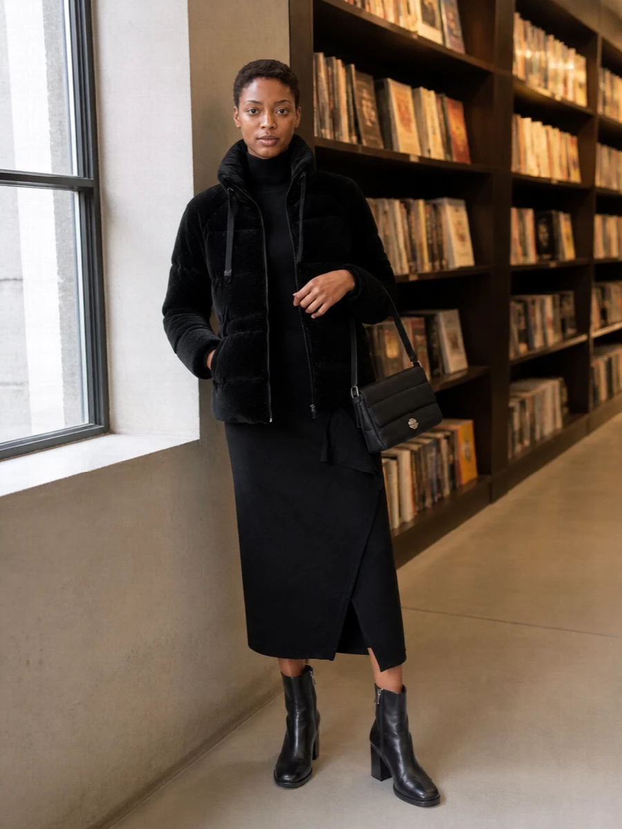 Parosh black knit midi dress herno jacket
