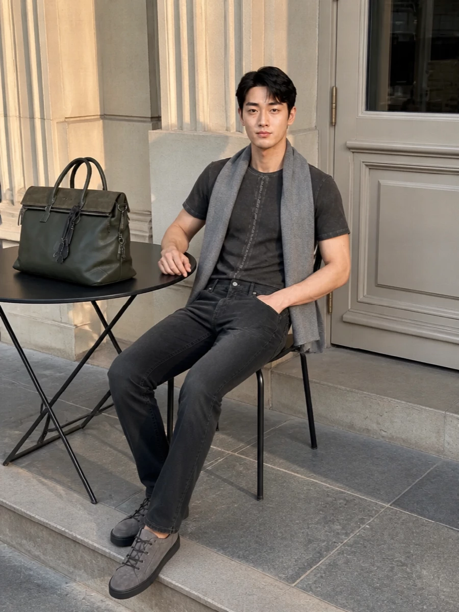 Uma wang tee grey denim tods sneakers