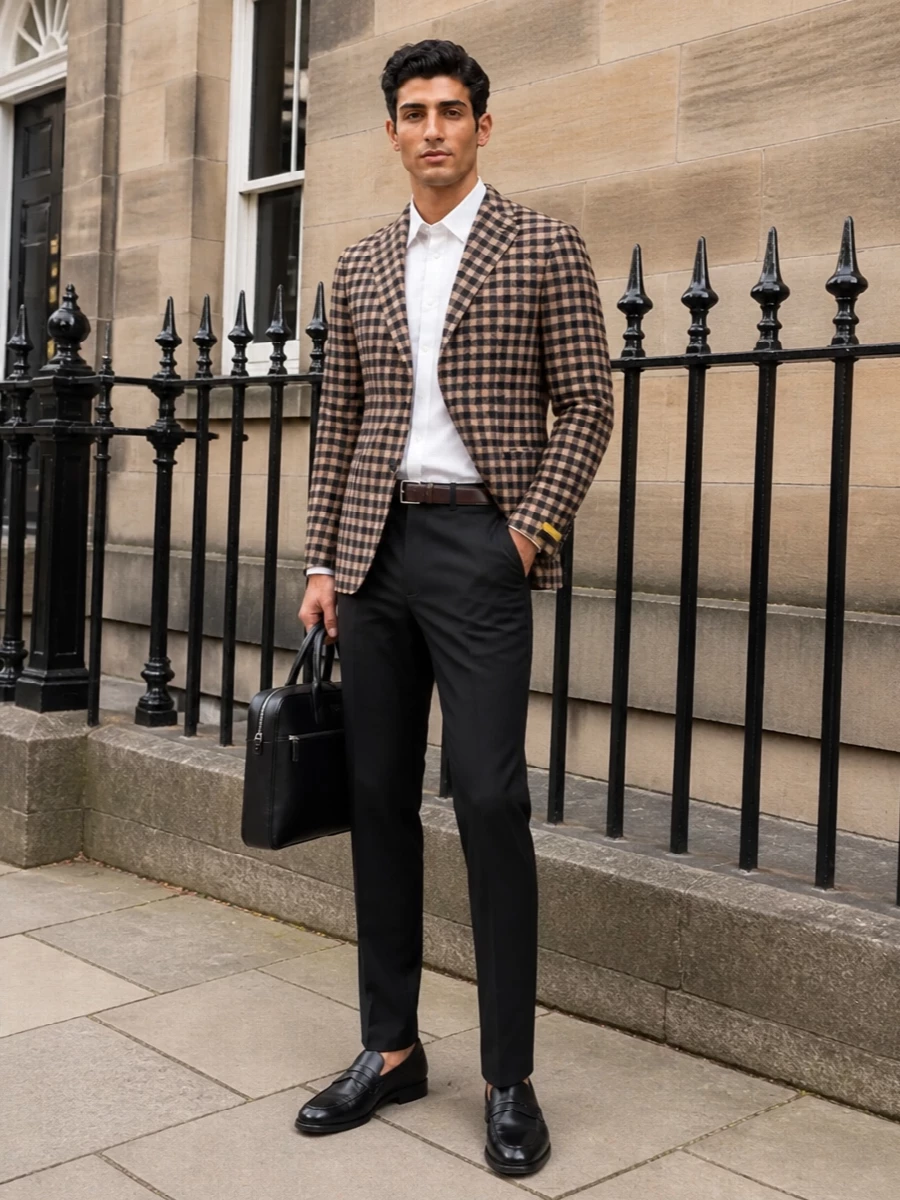 Tagliatore checked blazer charcoal trousers