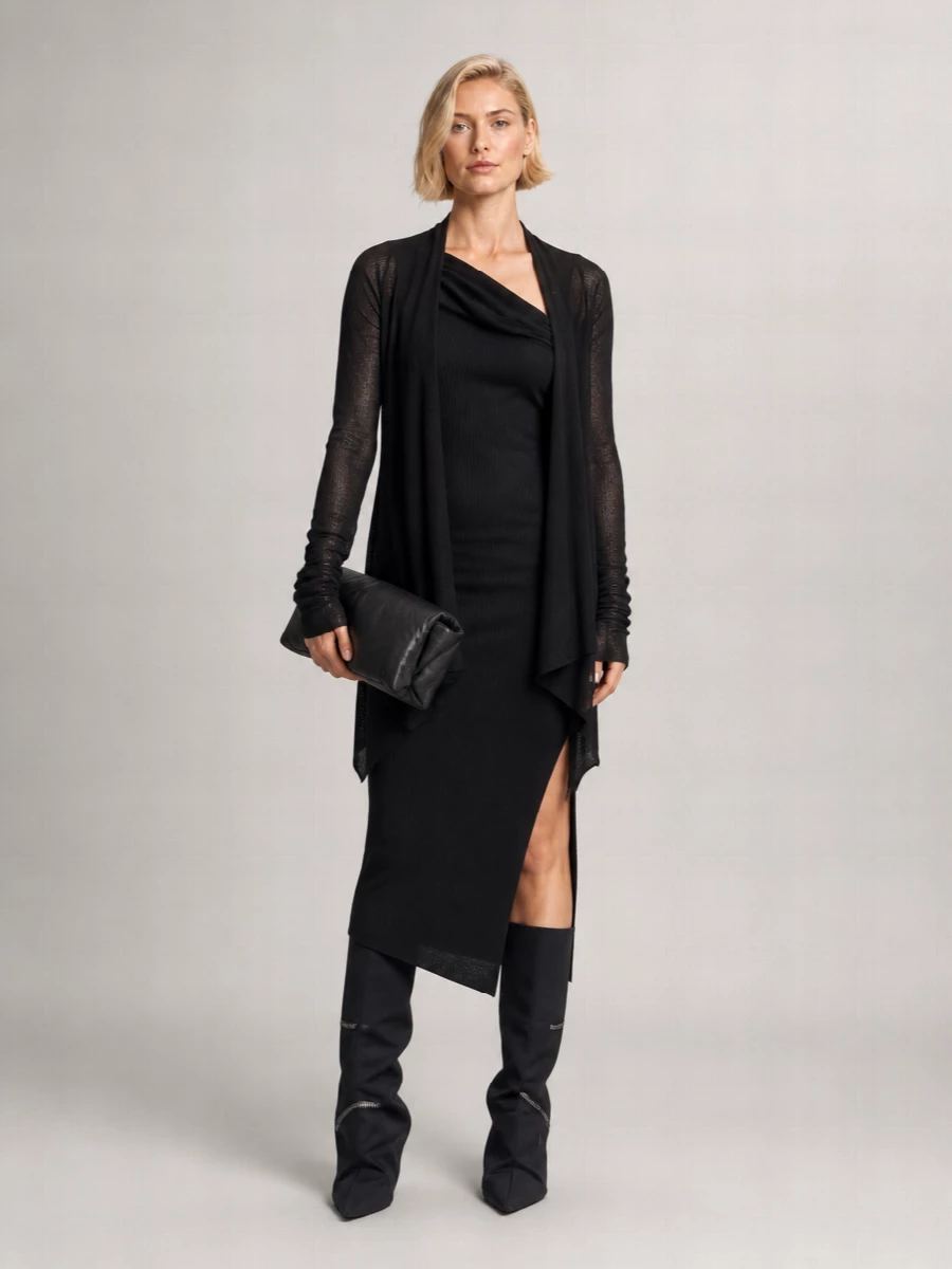 Rick Owens Drkshdw Stretch Over-The-Knee Asymmetric Zip Boots