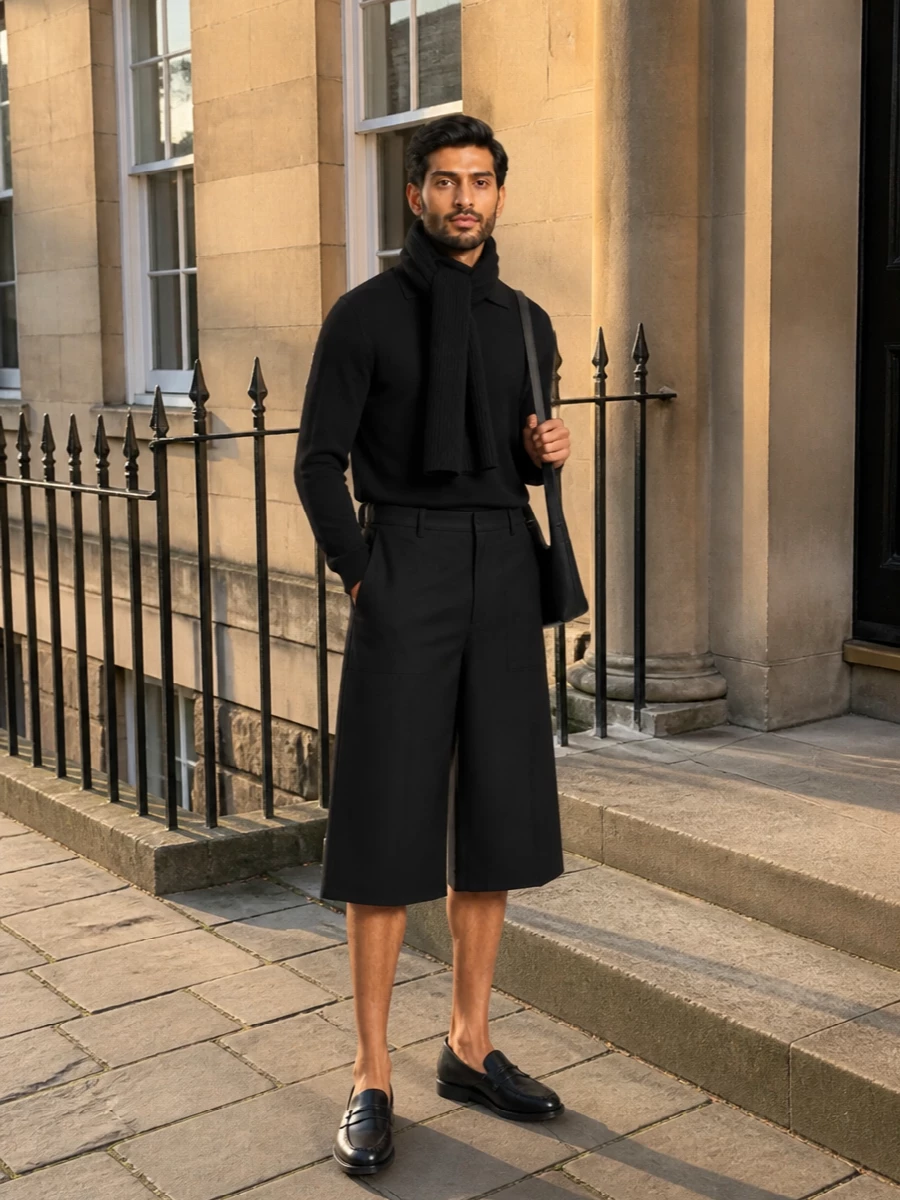 Studio nicholson black city shorts knit polo