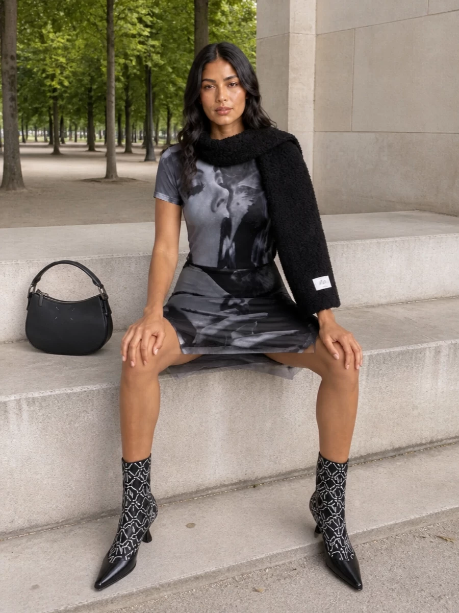 Jean paul gaultier portrait tee pencil skirt outfit