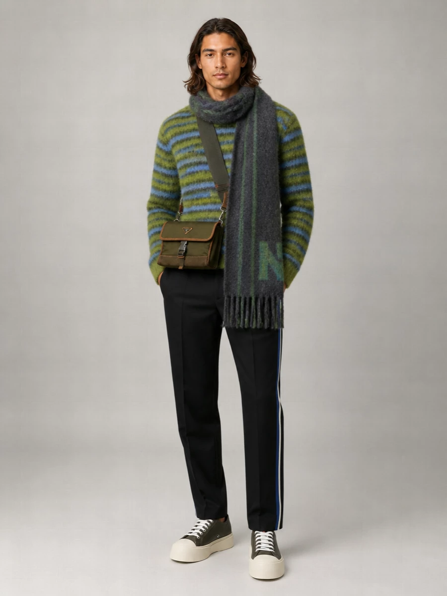 Marni Striped Mohair Crewneck Sweater
