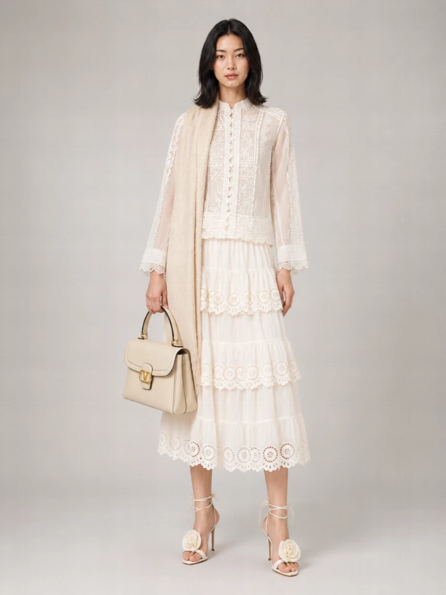 Zimmermann Ramie High Neck Embroidered Shirt