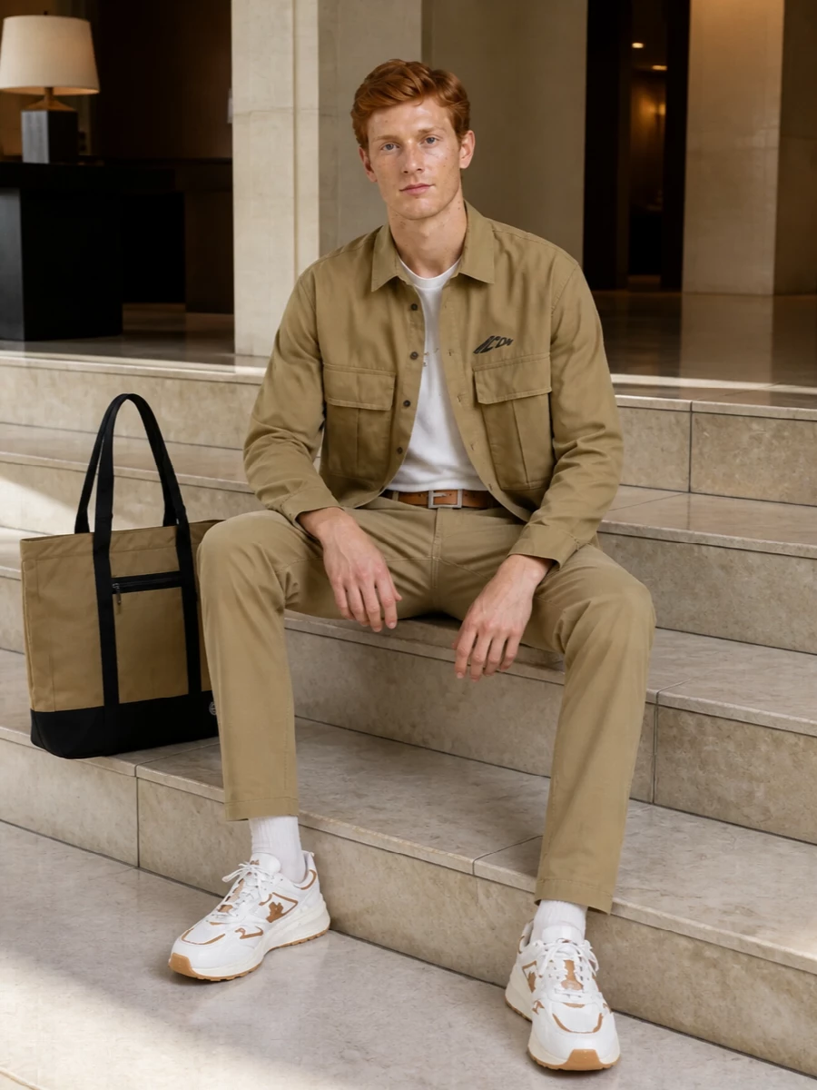 Dsquared2 khaki cargo trousers outfit sneakers