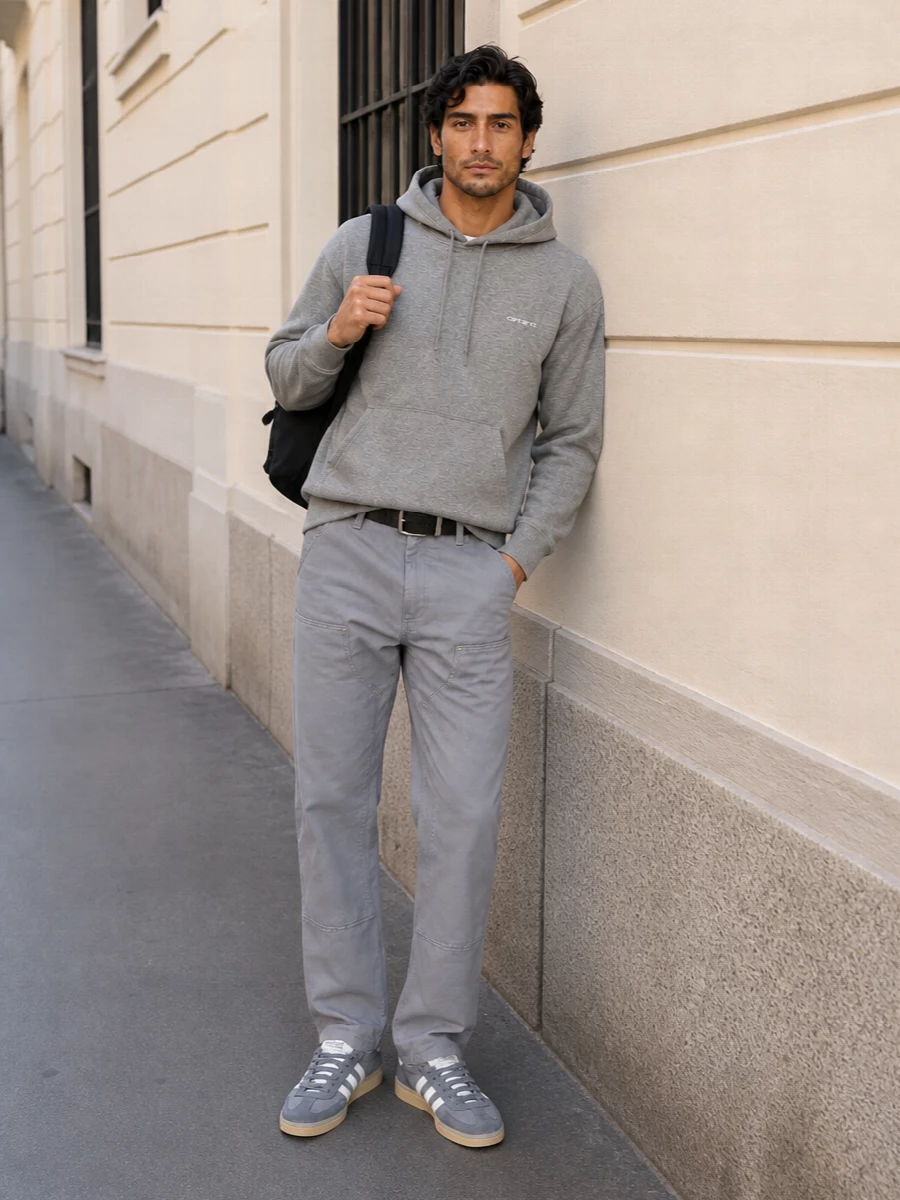 Carhartt grey work pants hoodie adidas trainers