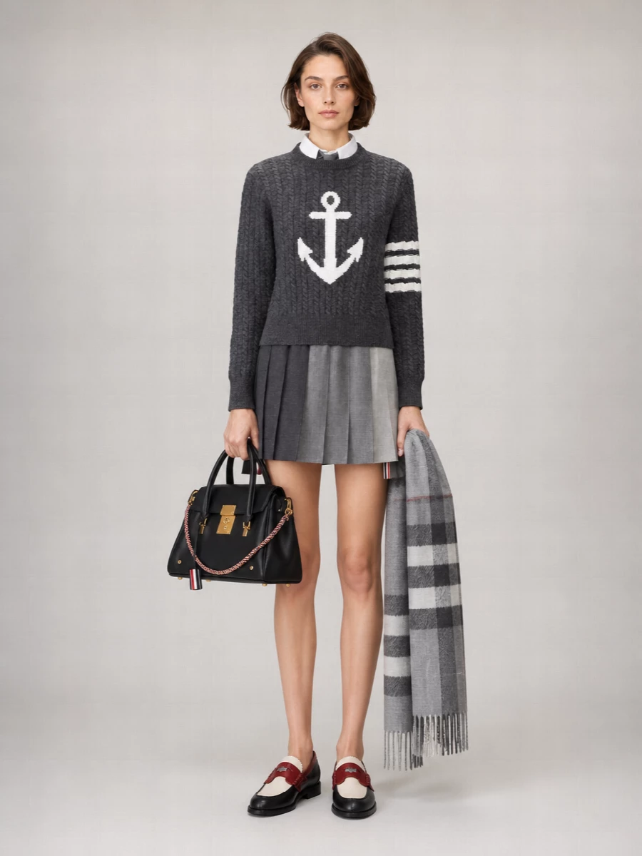 Thom Browne cable-knit intarsia crew-neck wool jumper