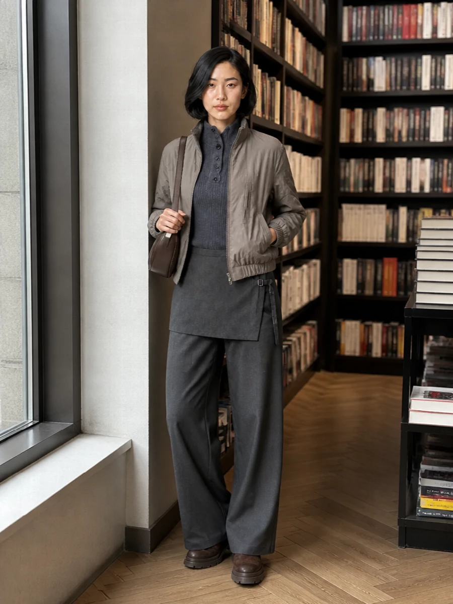 Paloma wool taupe jacket wide leg trousers outfit