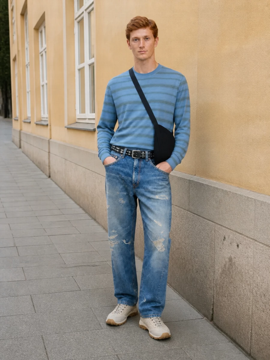 Our legacy distressed jeans striped top outfit