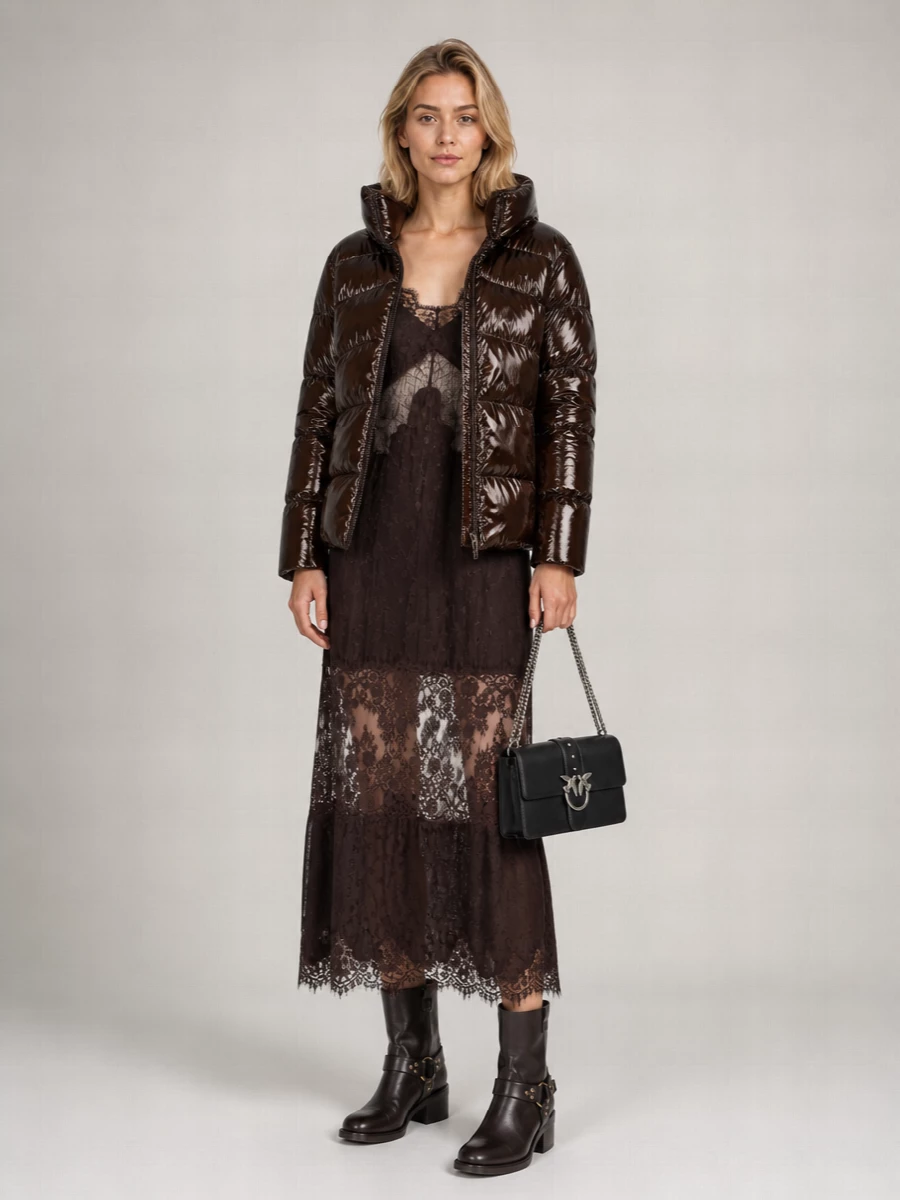 Pinko Glossy Quilted Down Parka Coat