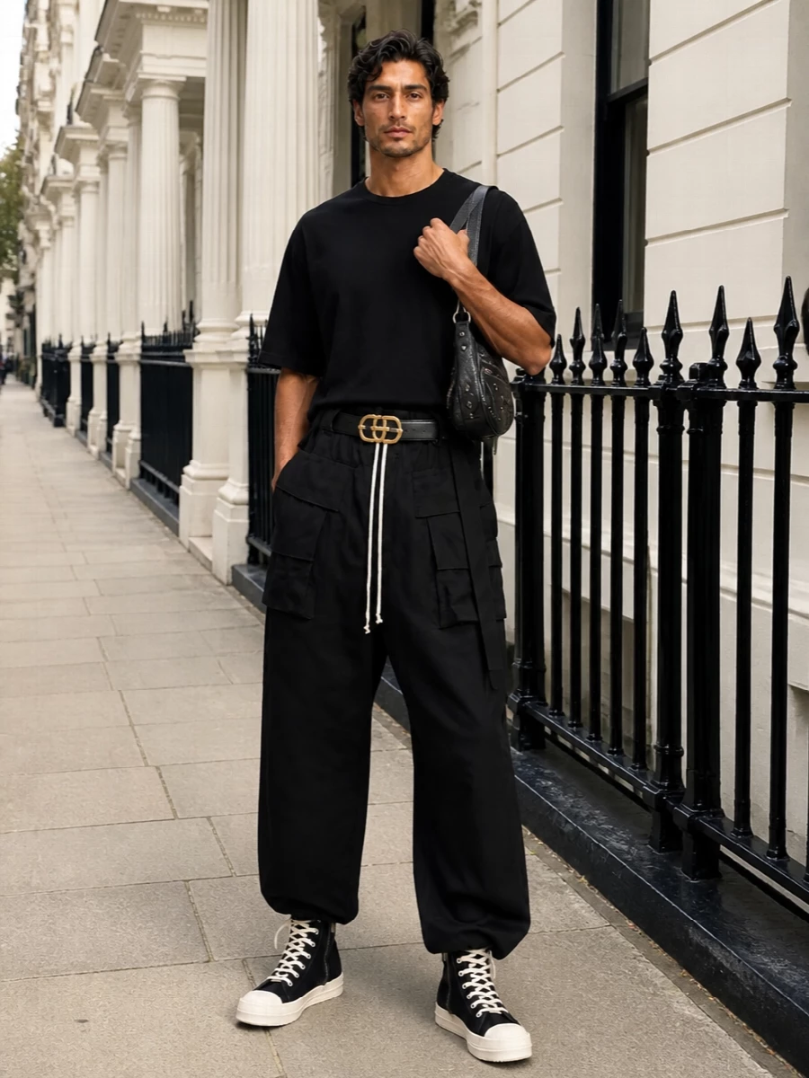 Rick owens drkshdw black cargo pants outfit