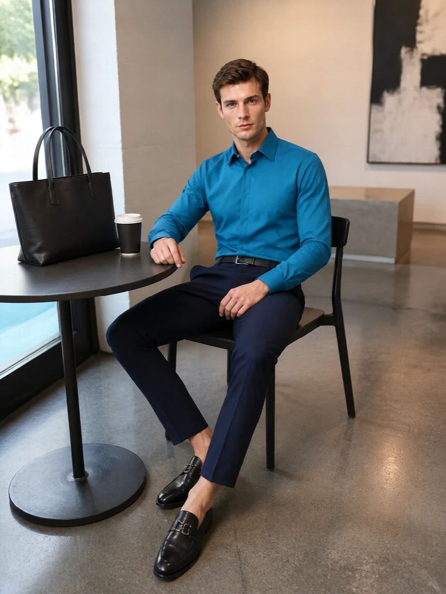 Dolce gabbana teal shirt navy tailored trousers