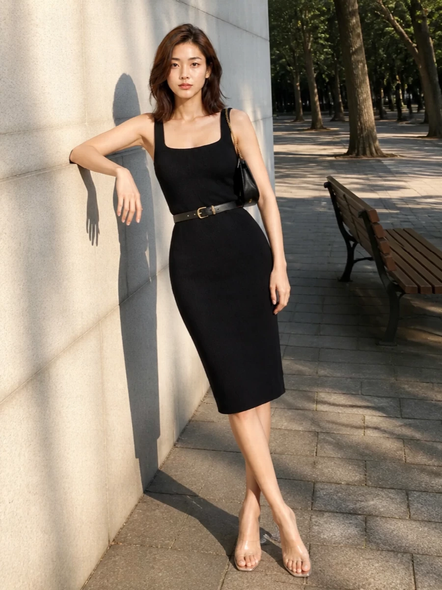 Hunza g black ribbed dress amina muaddi heels