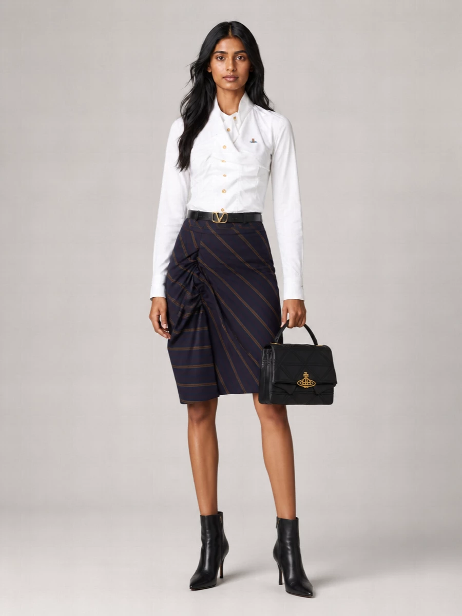 Vivienne Westwood Striped Gathered Draped Midi Skirt