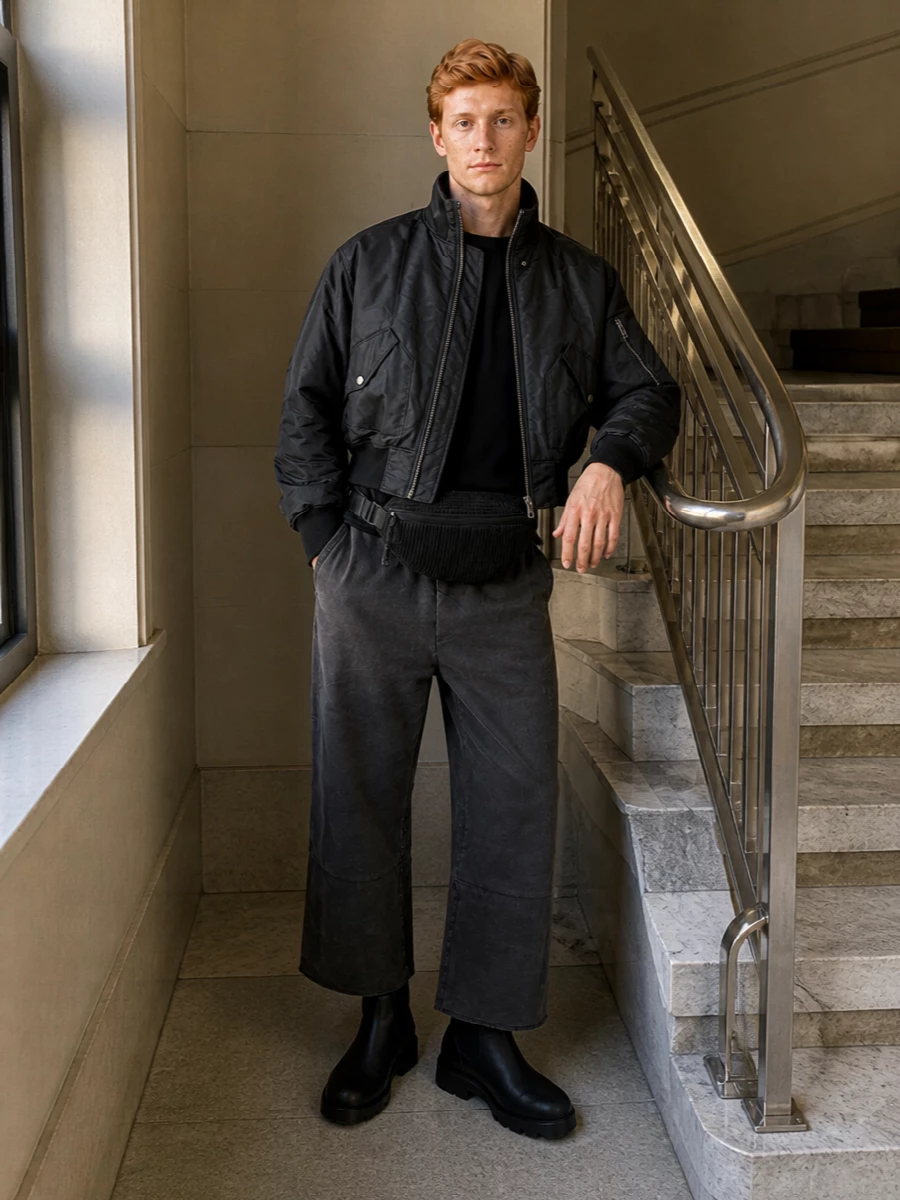Entire studios bomber wide leg pants outfit