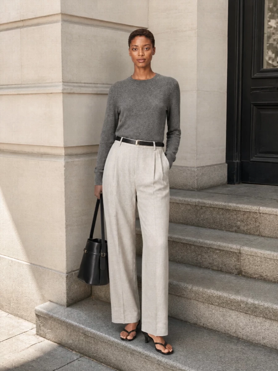 Toteme charcoal sweater stone wide leg trousers