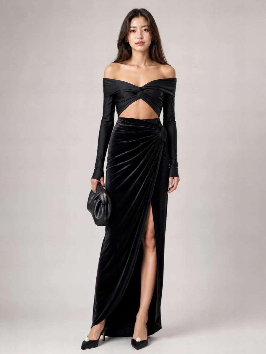 The Andamane asymmetric draped skirt