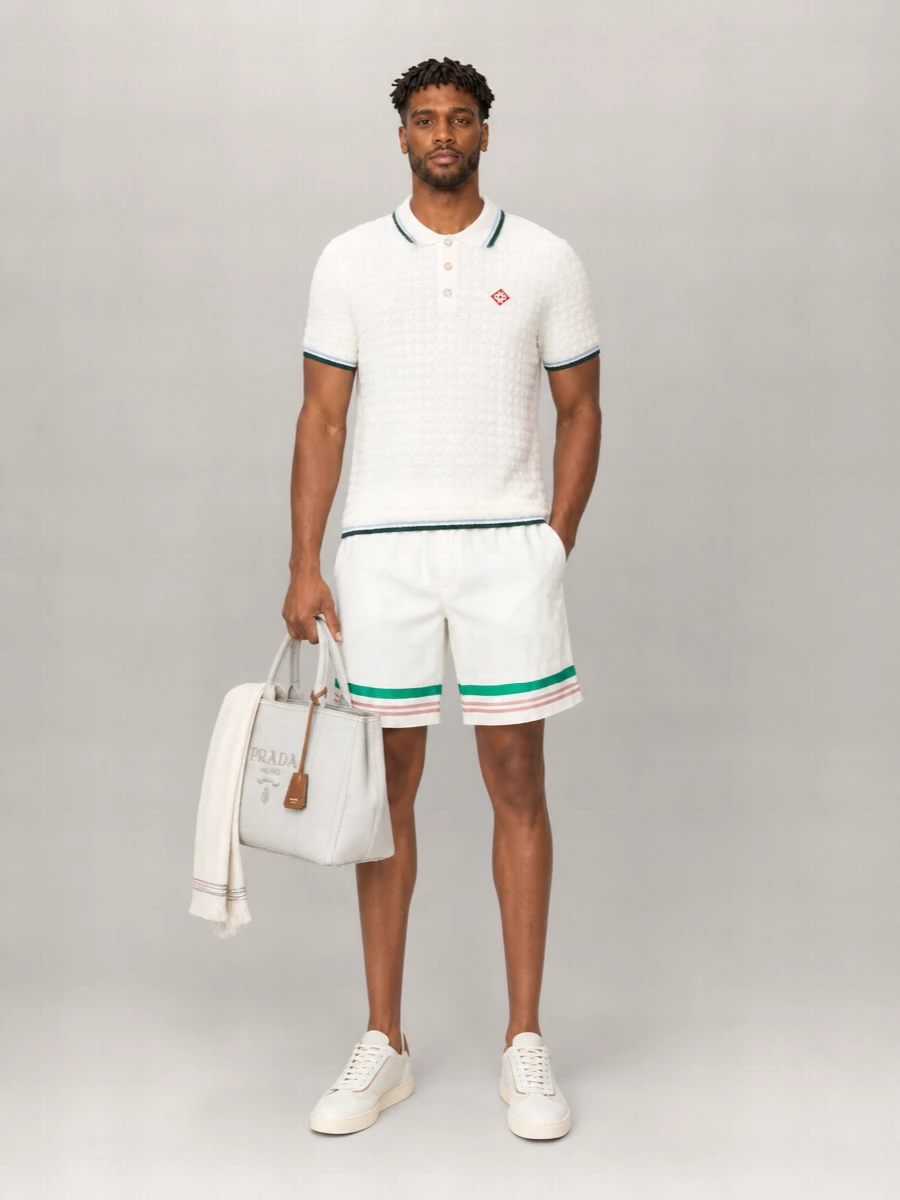 Casablanca Bouclé Short-Sleeve Polo Shirt