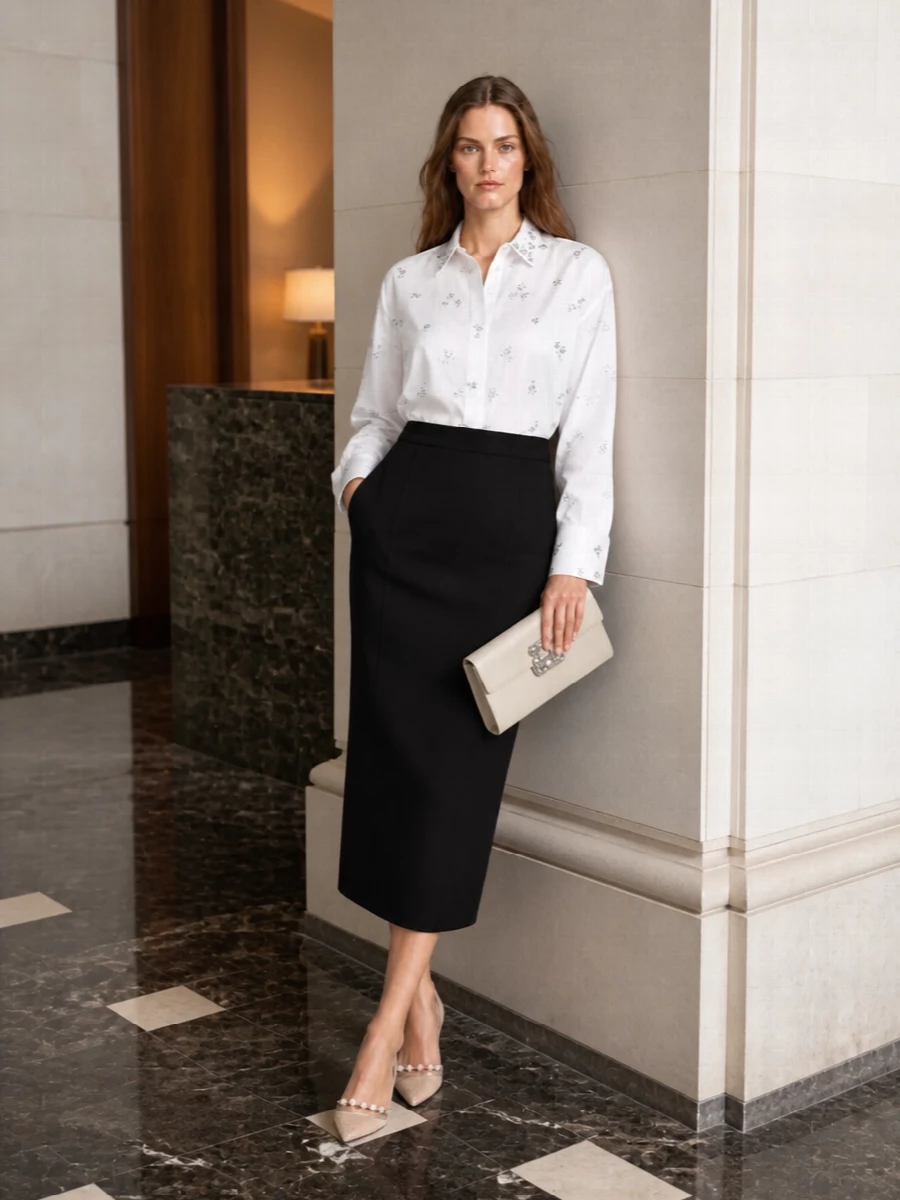 Ermanno scervino crystal shirt black midi skirt