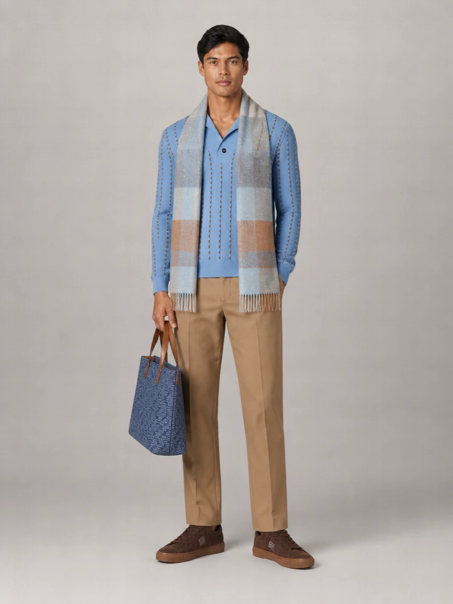 Fendi Cotton Ribbed Long-Sleeve Polo Sweater