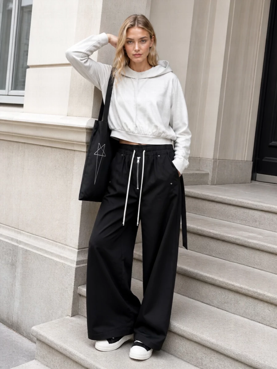 Rick owens drkshdw black wide leg pants outfit
