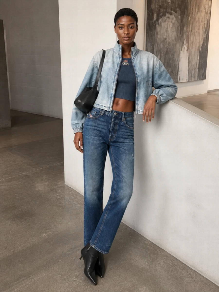 Diesel denim jacket wide jeans ankle boots