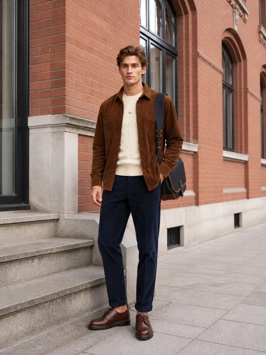 Lacoste overshirt navy corduroy chinos outfit