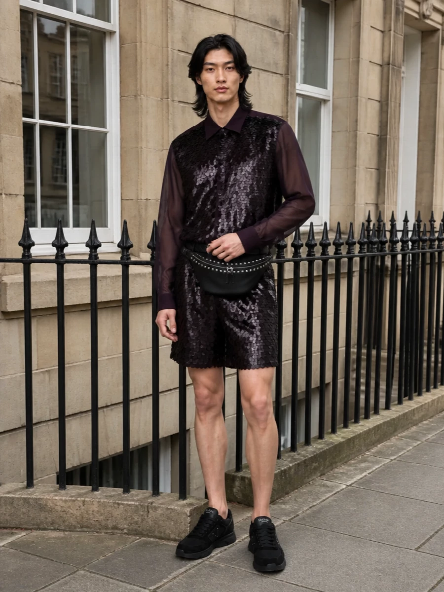 Dries van noten sequin shirt shorts night outfit