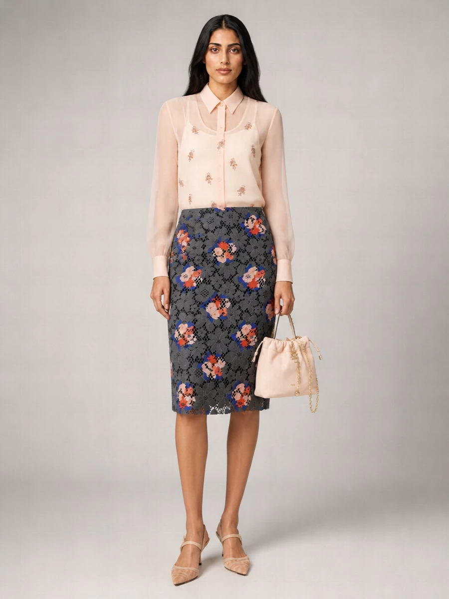 Fendi Floral Lace Midi Skirt