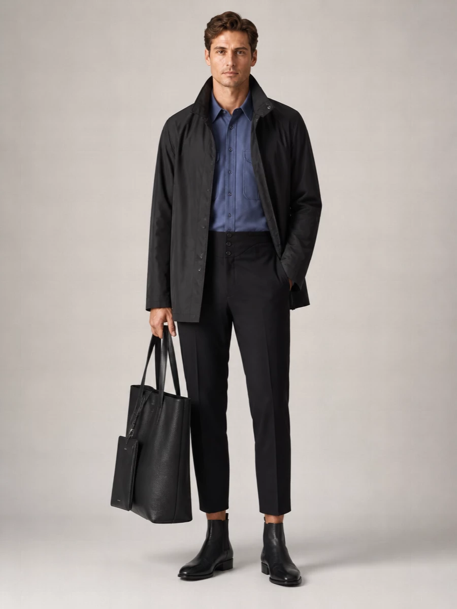 Saint Laurent Silk Mandarin Collar Raincoat