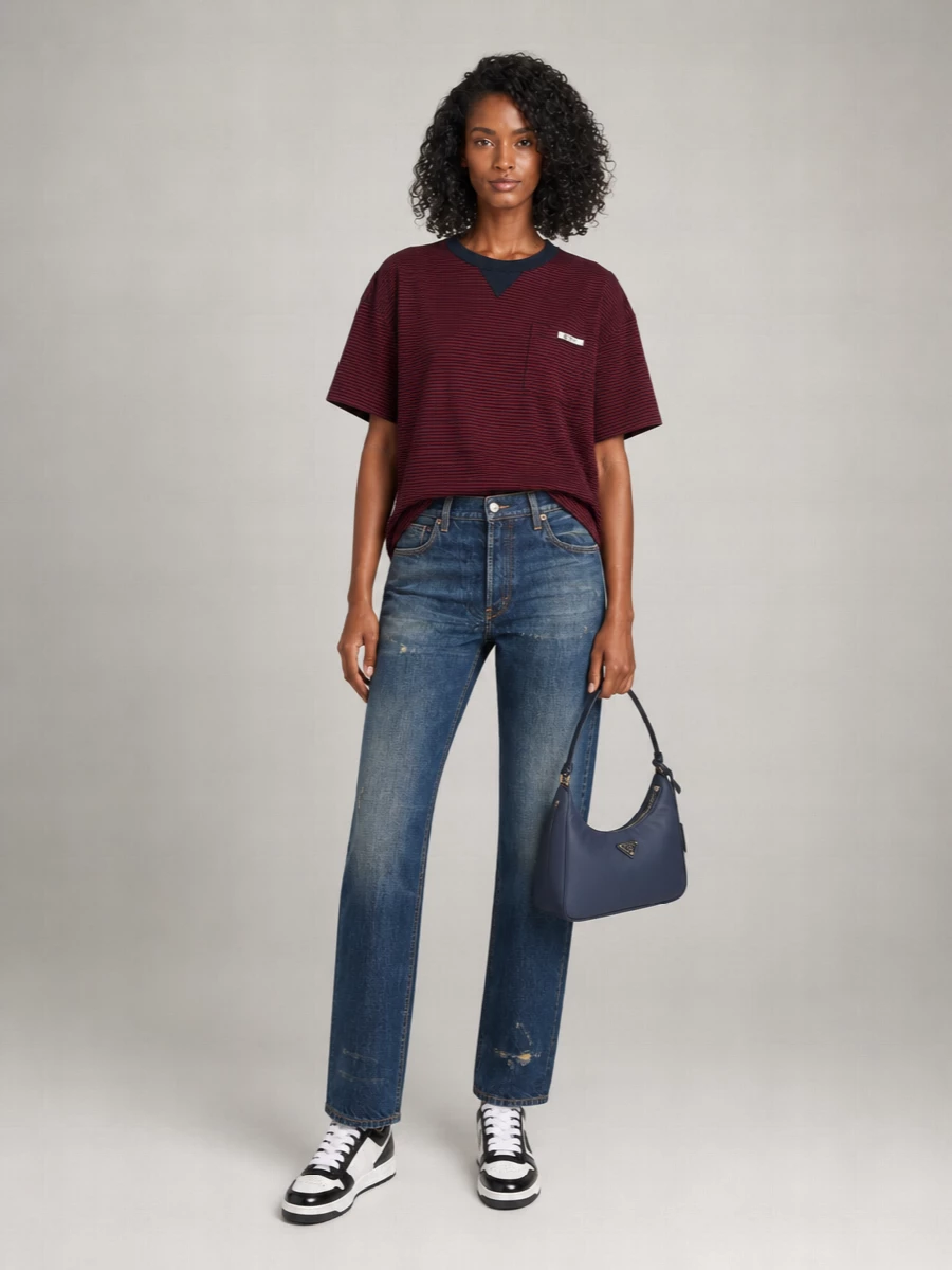 Prada Cotton Striped T Shirt Chest Pocket