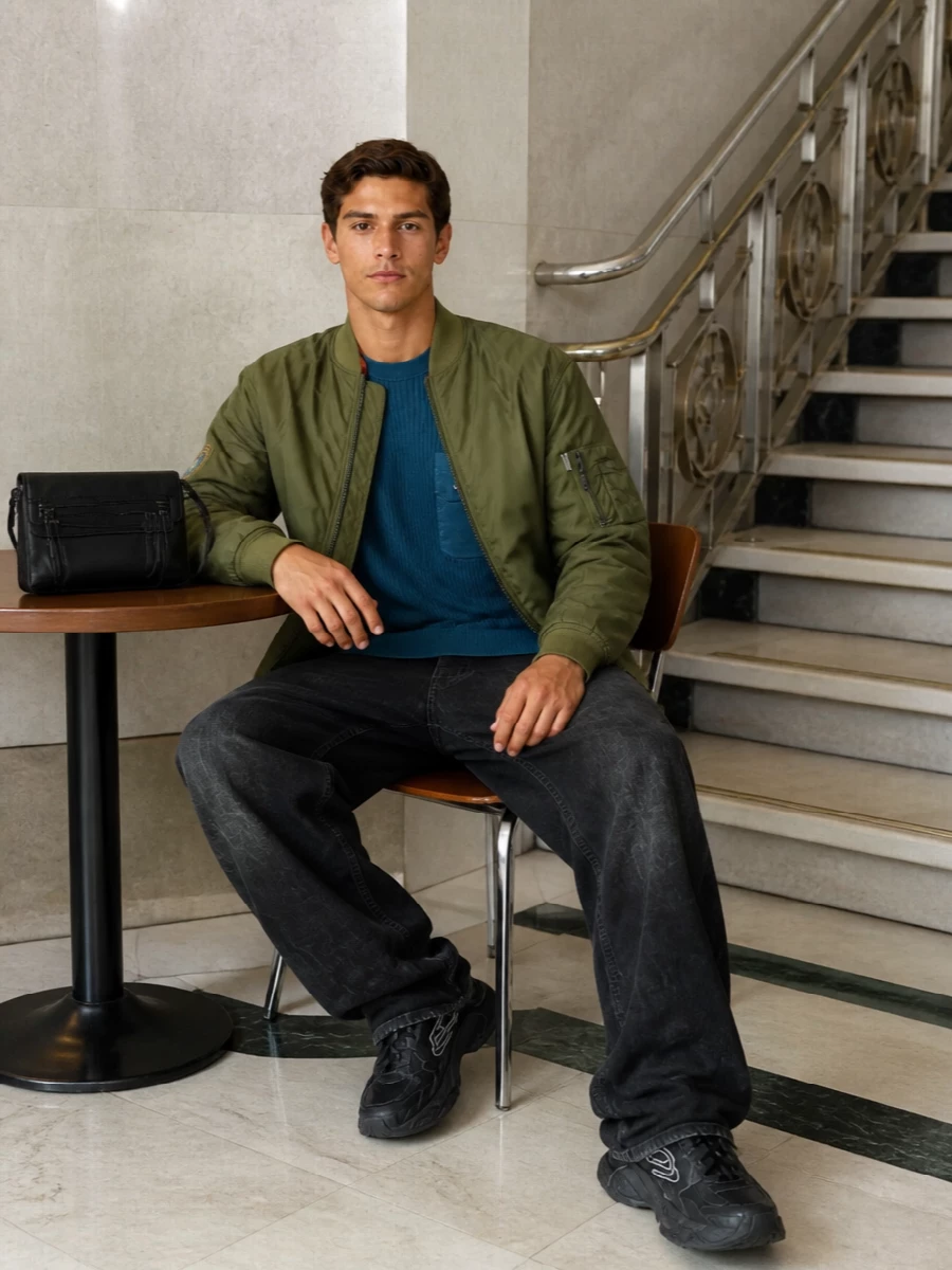 Balenciaga bomber loose jeans chunky sneakers