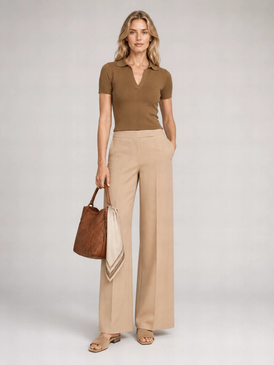 Max Mara Virgin Wool Ribbed V-Neck Short-Sleeve Polo Shirt