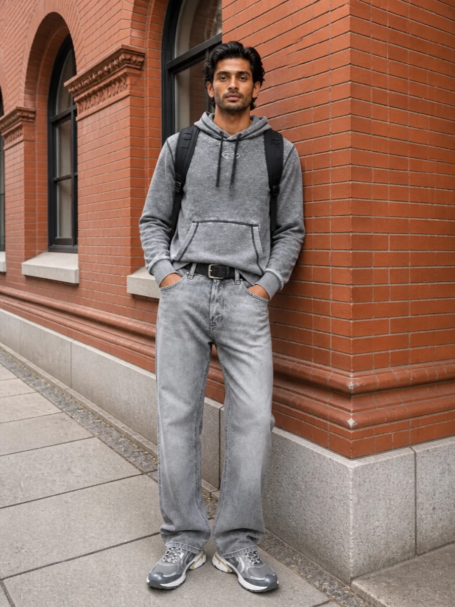 Diesel washed grey hoodie grey jeans runners