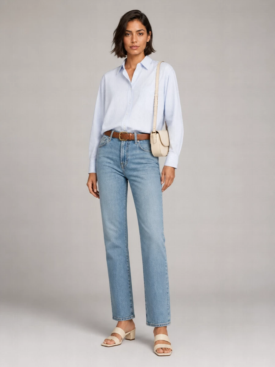 7 For All Mankind Denim Mid-Rise Straight-Leg Jeans